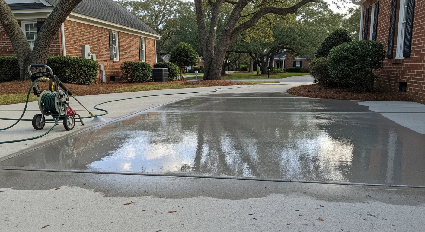 Professional power washing cleaning residential home exterior