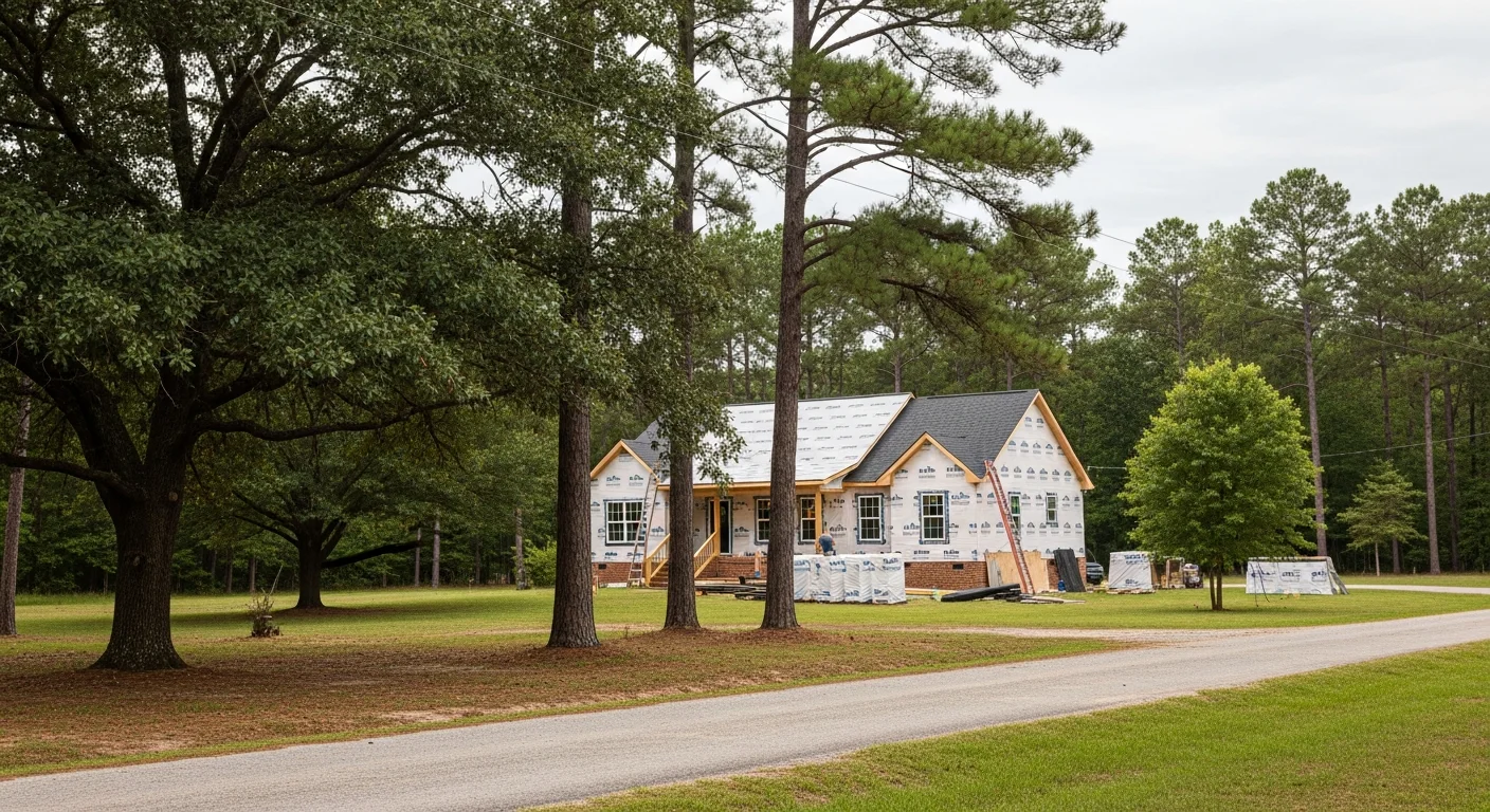 Rural Toano property with mature trees and residential home set back from quiet country road.