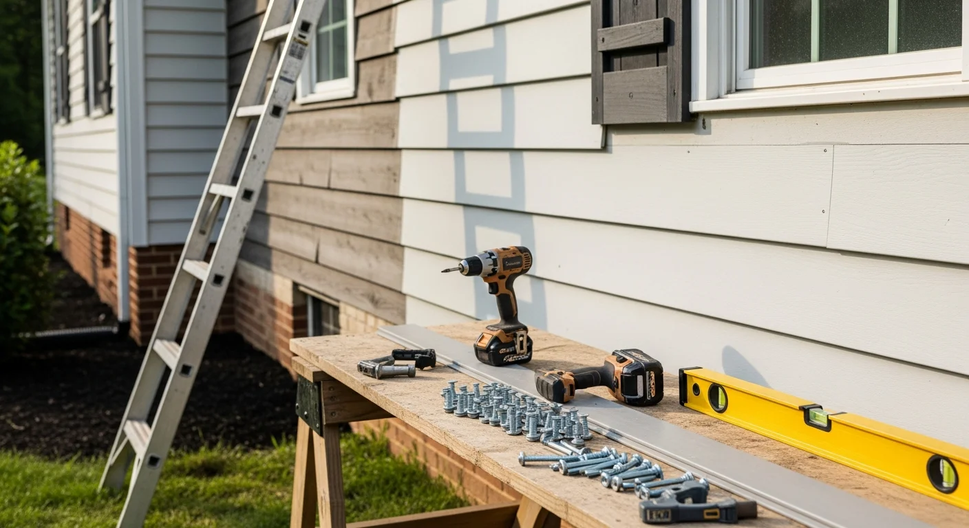Freshly installed siding on a single-family home in Toano, Virginia, with clean panel lines and a finished exterior visible from the front yard. The home sits on a wooded James City County lot typical of the Toano area.